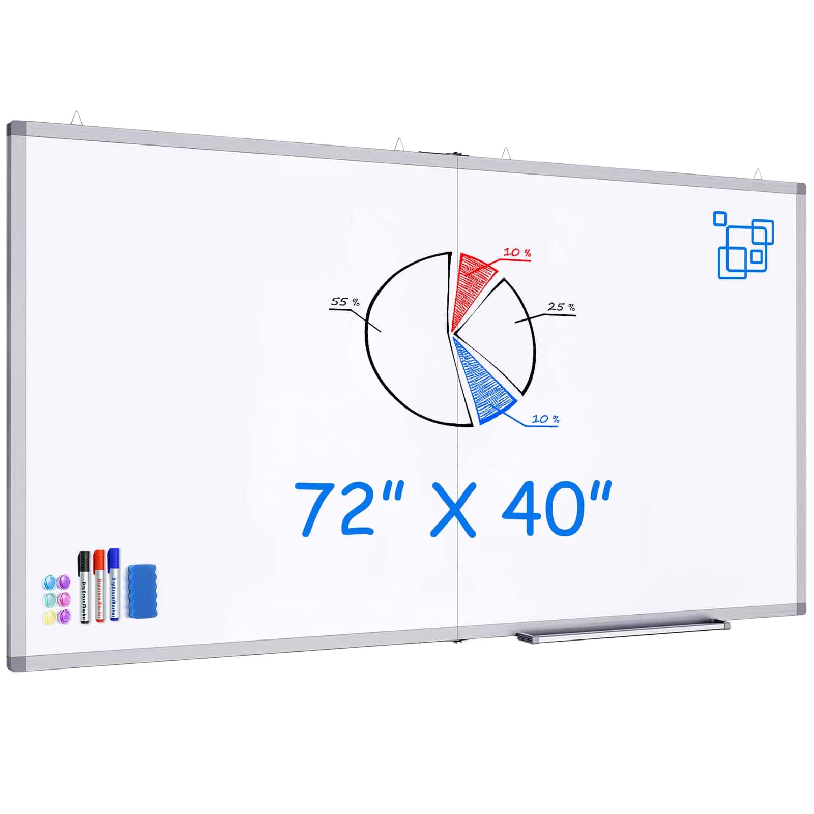 maxtek - Bulletin Boards Dry Erase Board 72" x 40" Wall-Mounted Aluminum Frame Marker Board Whiteboards Presentation Supplies - White