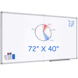 HOMLUX - Bulletin Boards Dry Erase Board,72" x 40" Wall-Mounted Aluminum Frame Marker Board, Foldable Portable Whiteboard - White