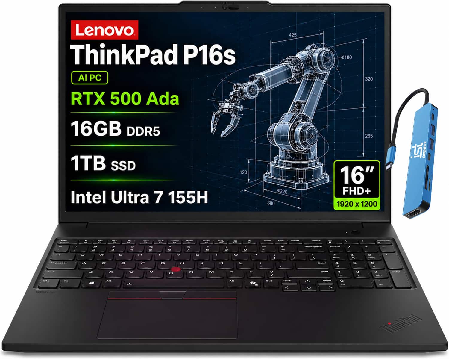 Lenovo - Upgraded - ThinkPad P16s Gen3 16" FHD+ Mobile Workstation Laptop - RTX 500 Ada - Intel Ultra 7 155H - 16GB RAM - 1TB SSD - Win11Pro - Black