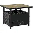 Front. Outsunny - 22" Outdoor Side Table with Umbrella Hole, Rattan Wicker End Table with Sand Bag and Steel Frame for Outdoor, Patio - Black.