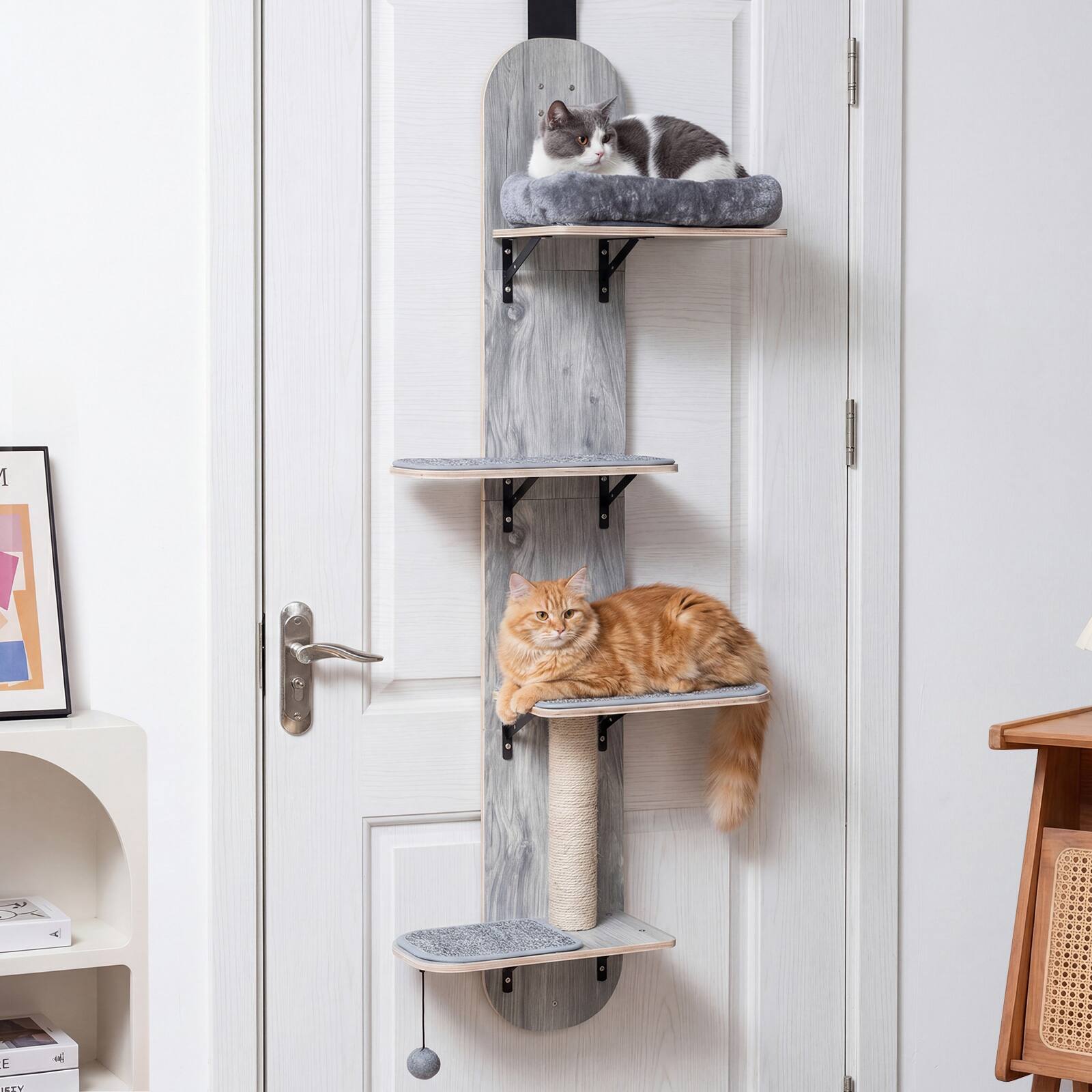 Alt View 4. Gymax - Gymax Door Hanging Cat Climber w/Plush Bed Scratching Post Carpeted Jumping Platforms Grey.