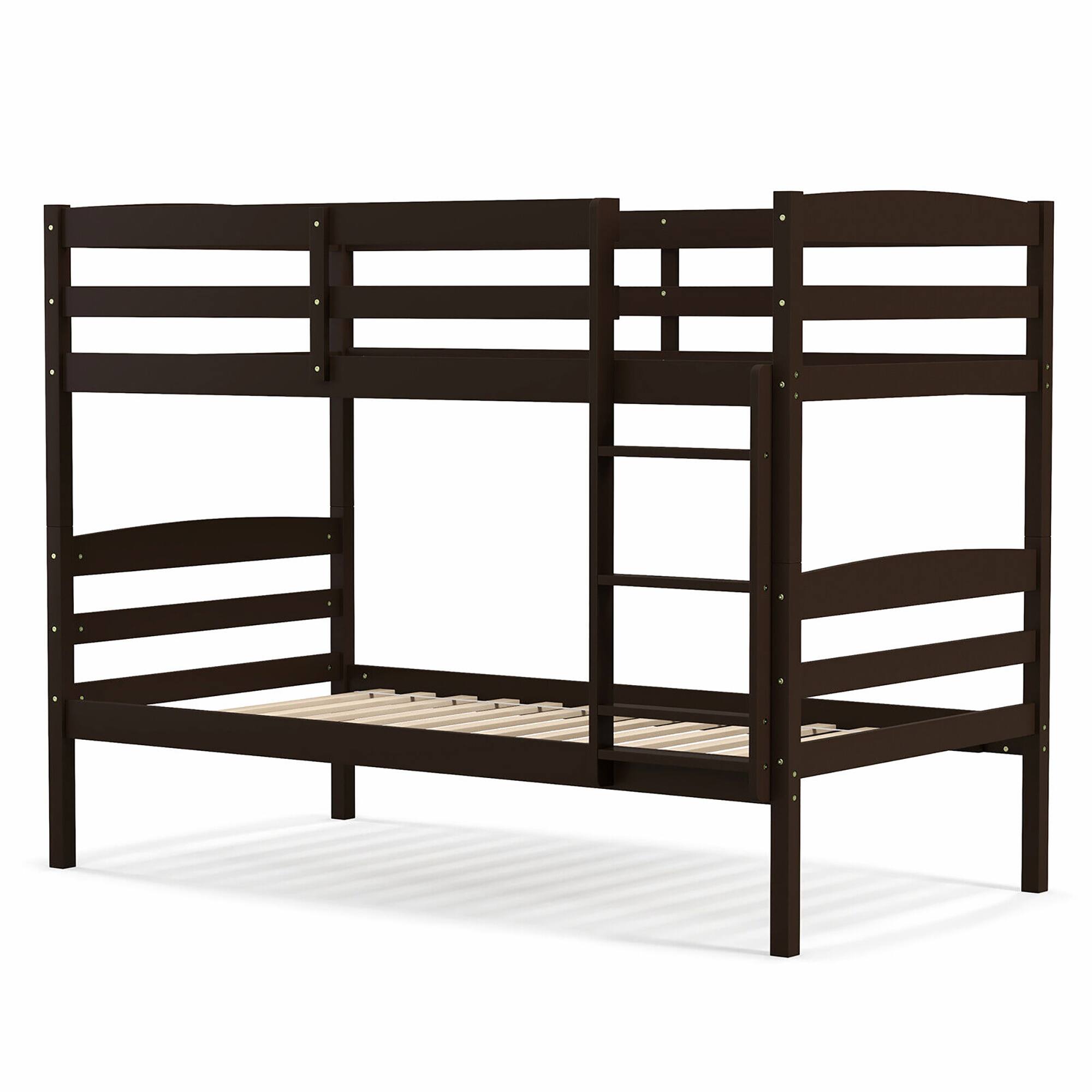Alt View 9. Gymax - Gymax Twin Over Twin Bunk Bed Wooden Convertible Into 2 Beds High Guardrails Espresso - Espresso.