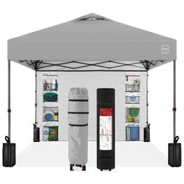 Best Choice Products - 10x10ft Easy Setup Pop Up Canopy, Portable Tent w/ Side Wall, 1-Button Push, Case - Silver