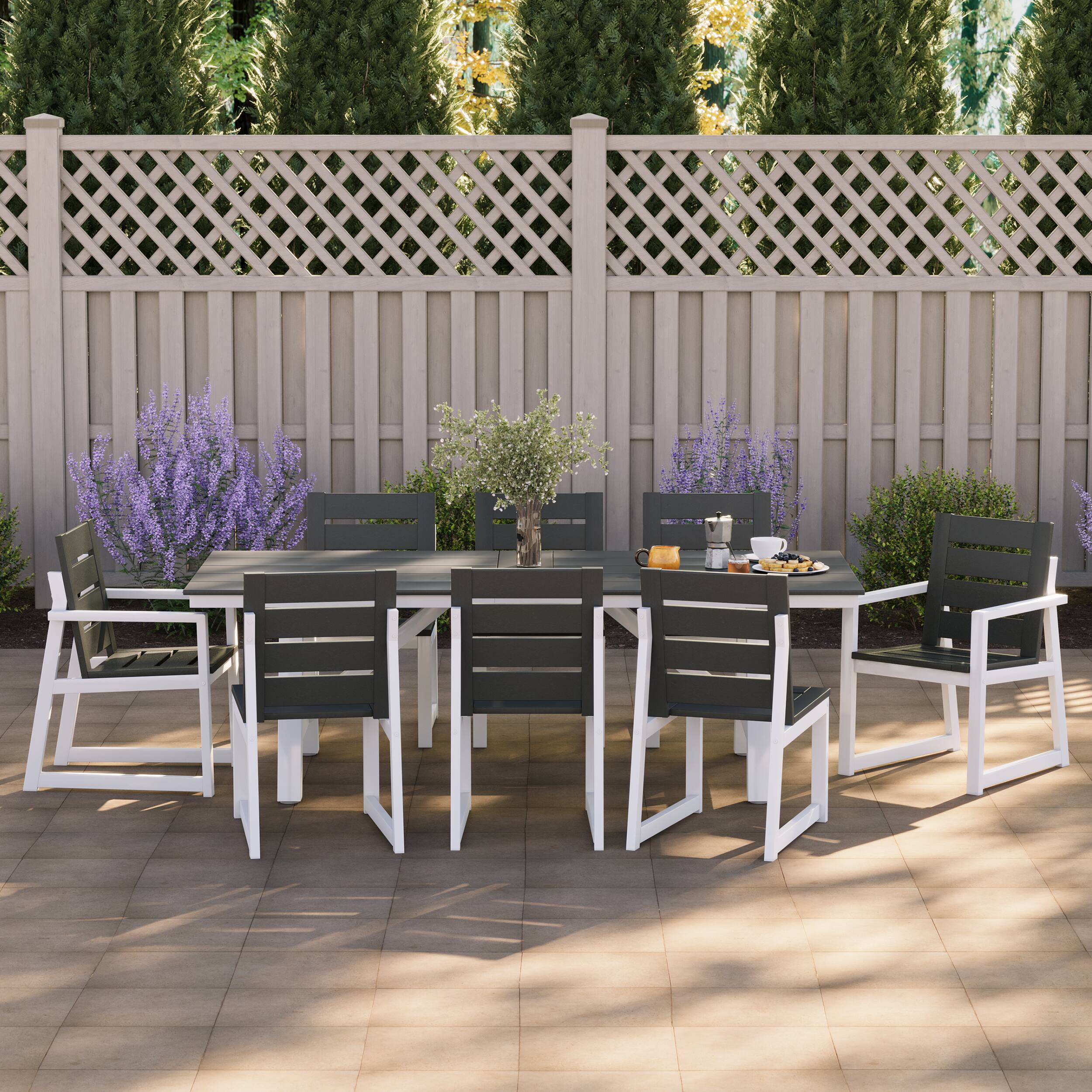 Angle. WestinTrends - WestinTrends Cape May 9-Piece HDPE Outdoor Furniture Patio Dining Table With Umbrella Hole and Chairs Set For 8 - Gray.