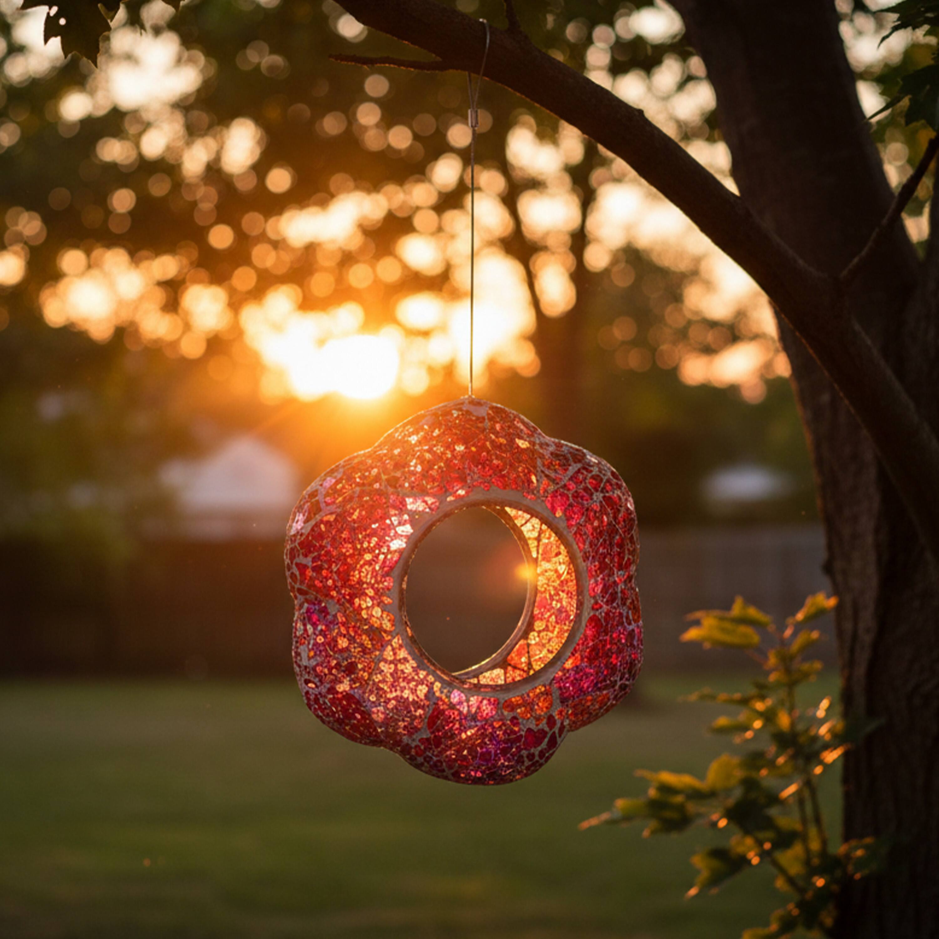Alt View 1. Sunnydaze - Glass Fly-Through Hanging Bird Feeder - 10 in - Pearl Pink Flower.