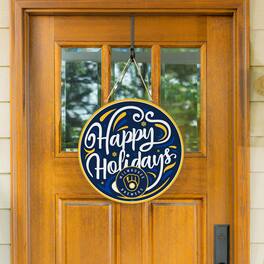 Evergreen Enterprises - 18" Happy Holidays Wooden Round Door Sign - Multicolor
