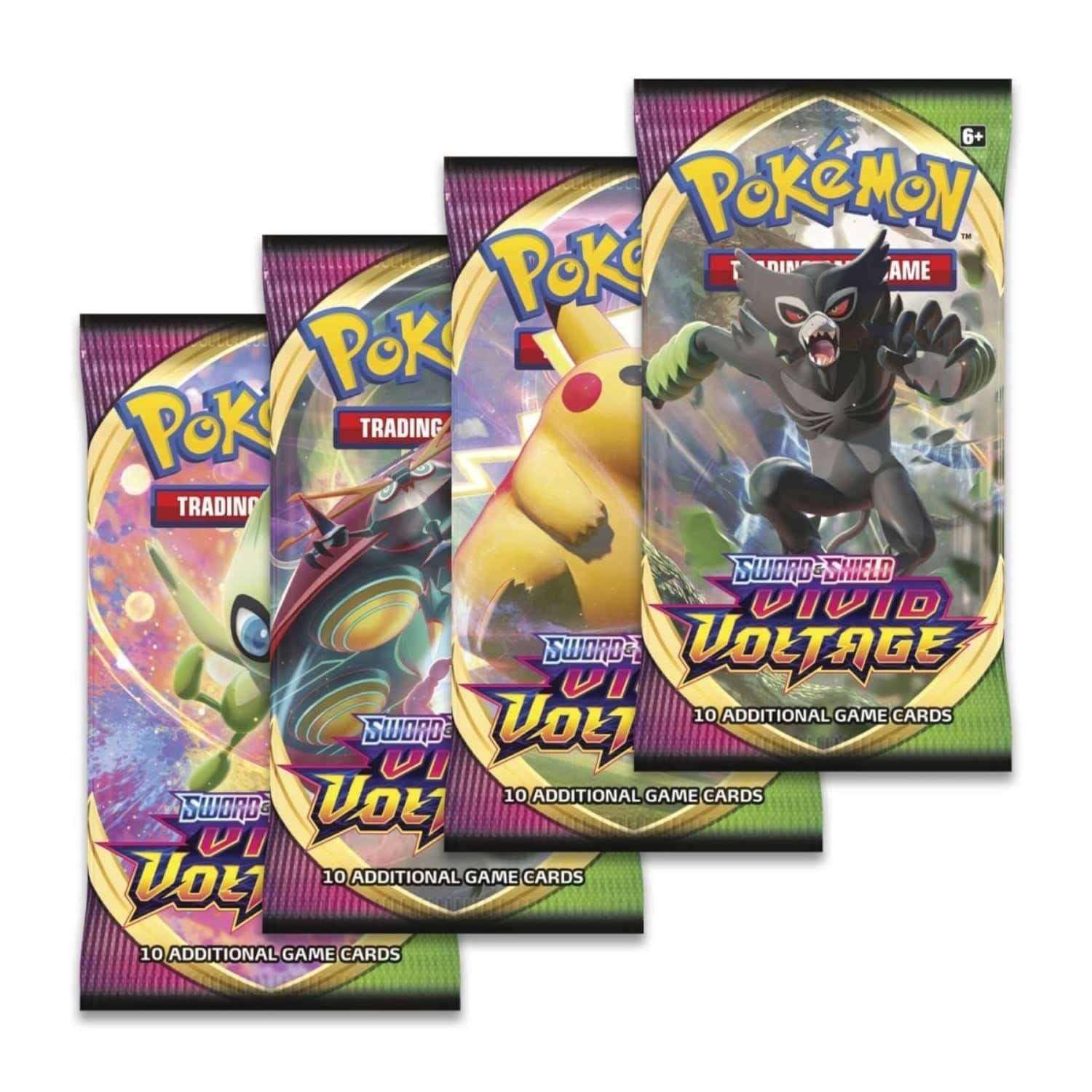 6+ Pokémon Trading Card Game  
Sword & Shield Vivid Voltage  
10 Additional Game Cards  
Sword & Shield Vivid Voltage  
10 Additional Game Cards  
Sword & Shield Vivid Voltage  
10 Additional Game Cards  
Sword & Shield Vivid Voltage  
10 Additional Game Cards
