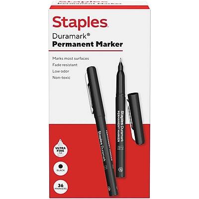 Staples Duramark Permanent Marker
Marks most surfaces
Fade resistant
Low odor
Non-toxic
Ultra Fine
Top Black
36 Markers
