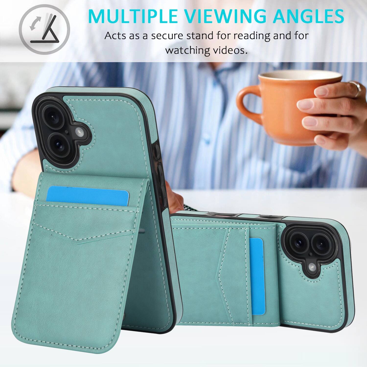 MULTIPLE VIEWING ANGLES  
Acts as a secure stand for reading and for watching videos.