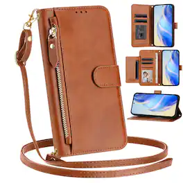 UUCOVER - Zipper Wallet Case for Samsung Galaxy S26+ Magnetic PU Leather Card Slots Stand Cover with Shoulder / Wrist Strap - Brown
