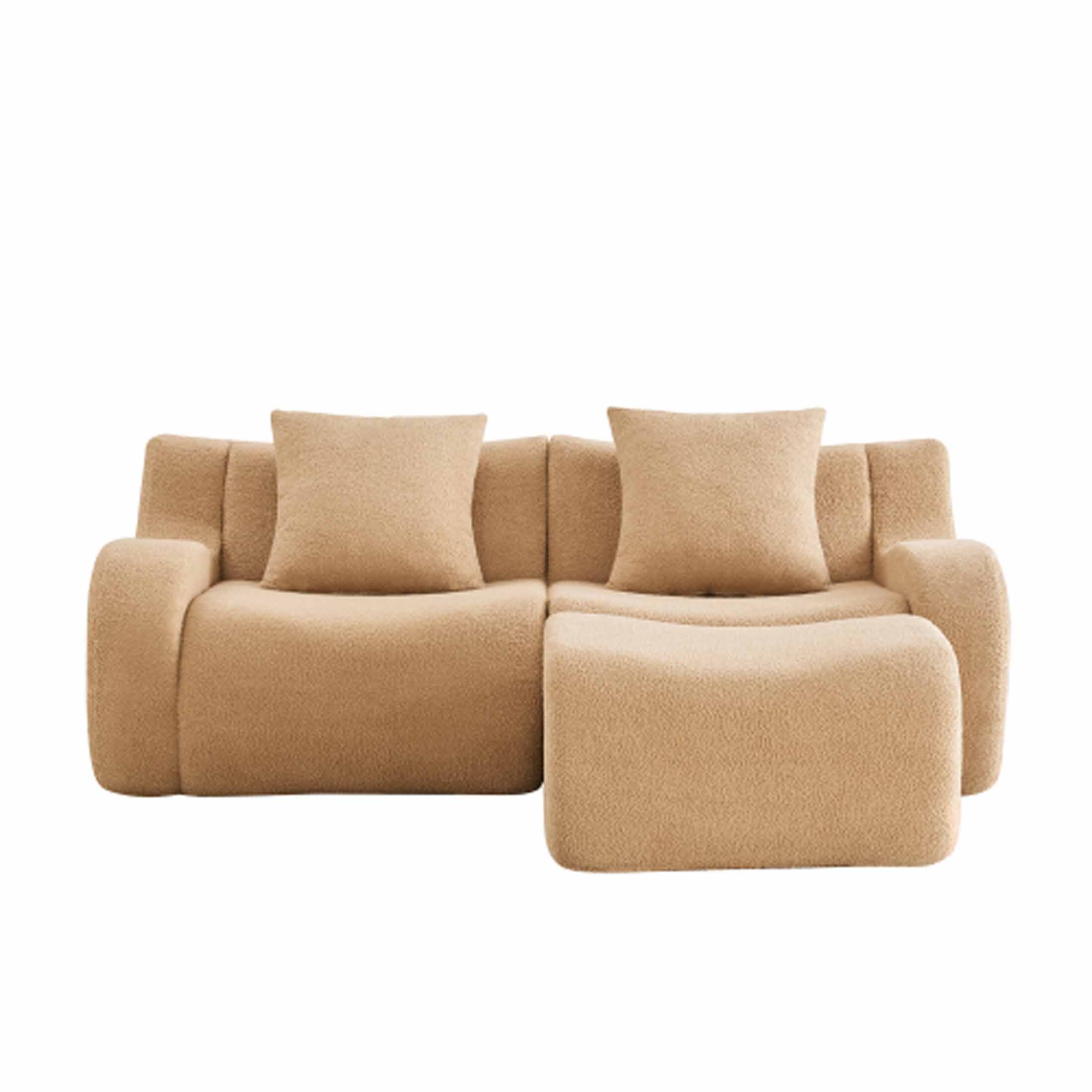Left. Aukfa - Modular Teddy Fabric Sofa - 2-Seat Sectional with 1 Ottoman, Soft Boneless Design for Living Room - Camel.