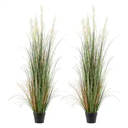 VEVOR - Artificial Grass Plant, 2 Pack 59 inch Faux Reed Flower Grass in Pot, Premium PVC Fake Greenery Shrubs Plant - Green