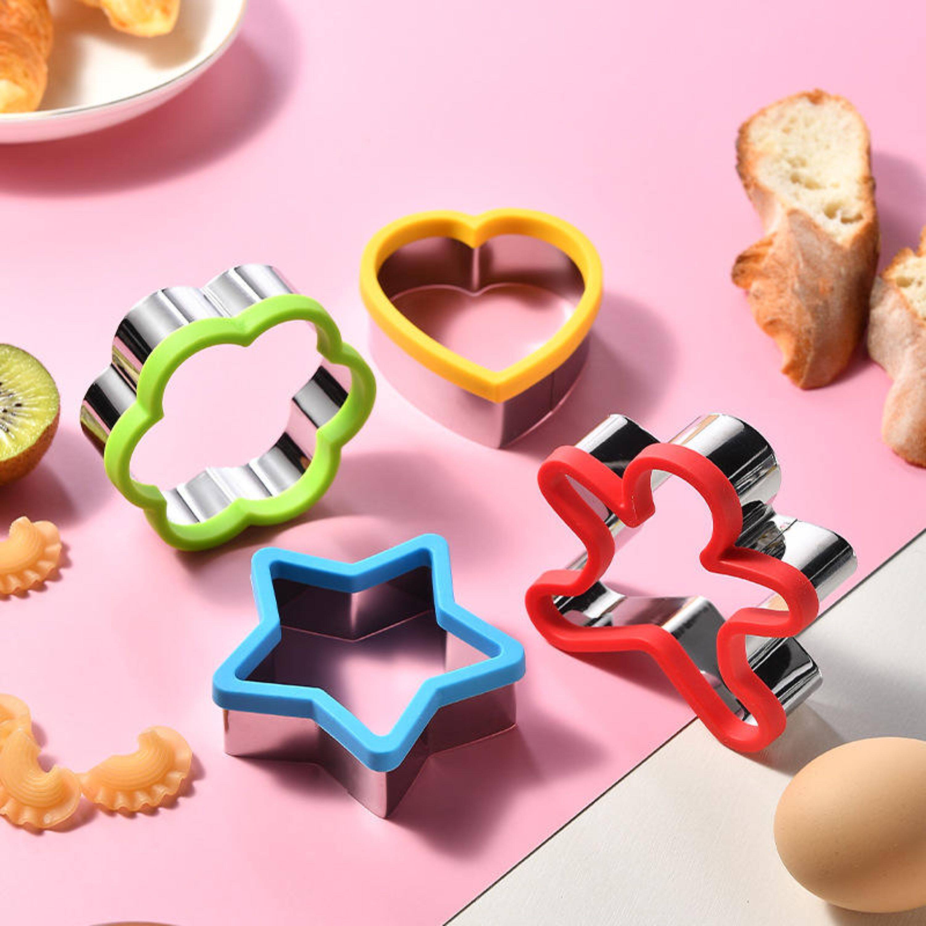 Left. Kitcheniva - 4-Piece Stainless Steel Cookie Cutter with Silicone Grip.