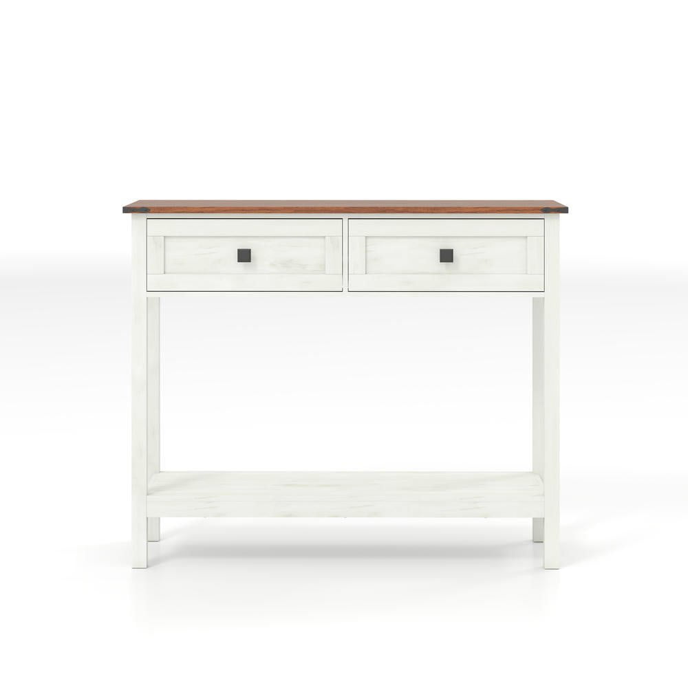 Alt View 8. Kadyn - Farmhouse Style Console Table - 2 Drawers & Bottom Storage Shelf, Rustic Side Table for Entryway, Living Room, Hallway - White.