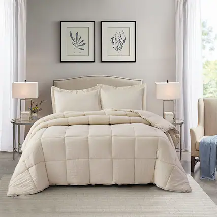 Front. Hivvago - Queen Size Beige 3 Piece Microfiber Reversible Comforter Set - Beige.