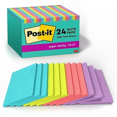 Post-it - Super Sticky Notes, 4" x 6", Supernova Neons Collection, Lined, 45 Sheets/Pad, 24 Pads/Pack (660-24SSMIA-CP) - Assorted