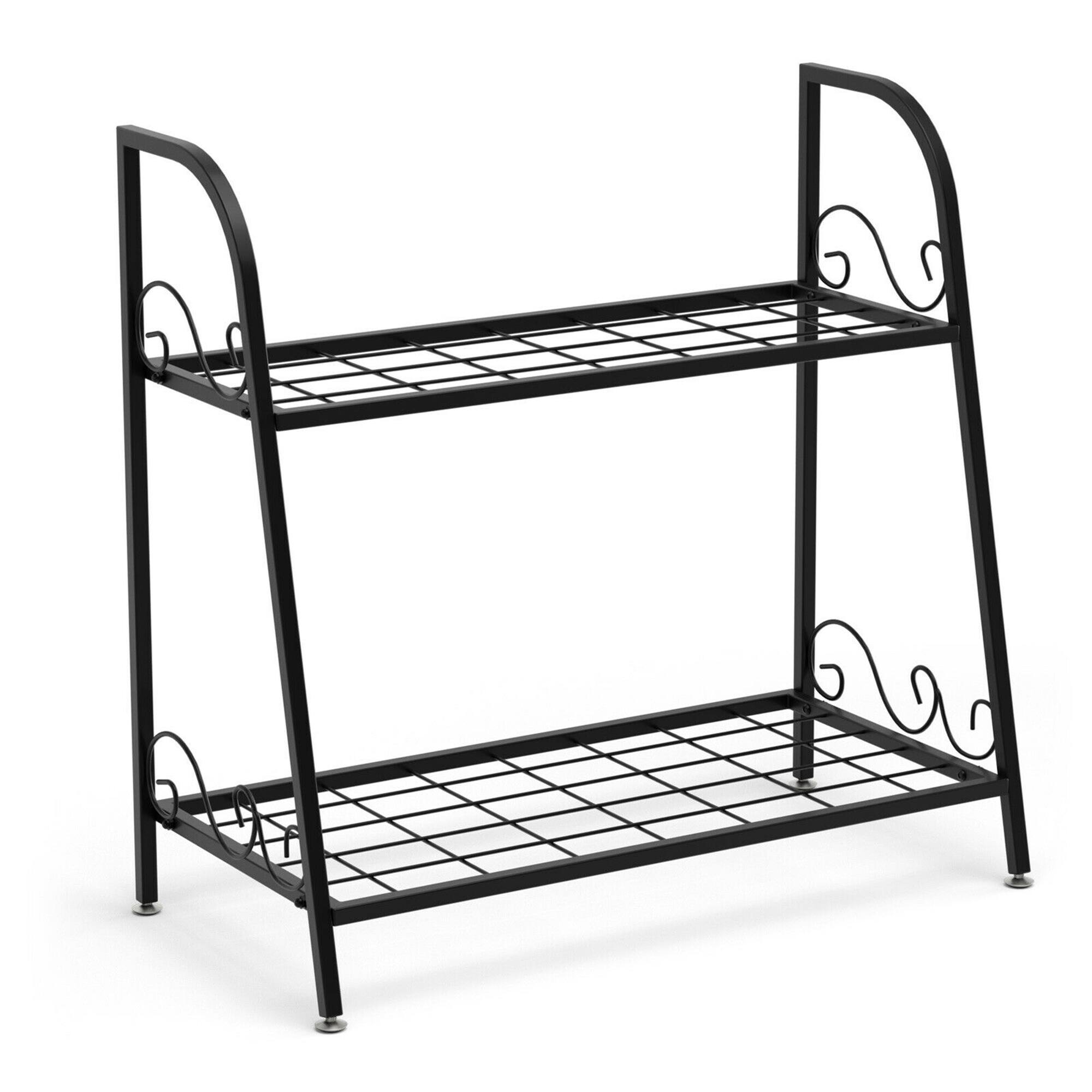 Alt View 4. Gymax - Gymax 2-tier Metal Plant Stand Shelf Flower Pot Holder Display Rack Shoe Organizer - Black.