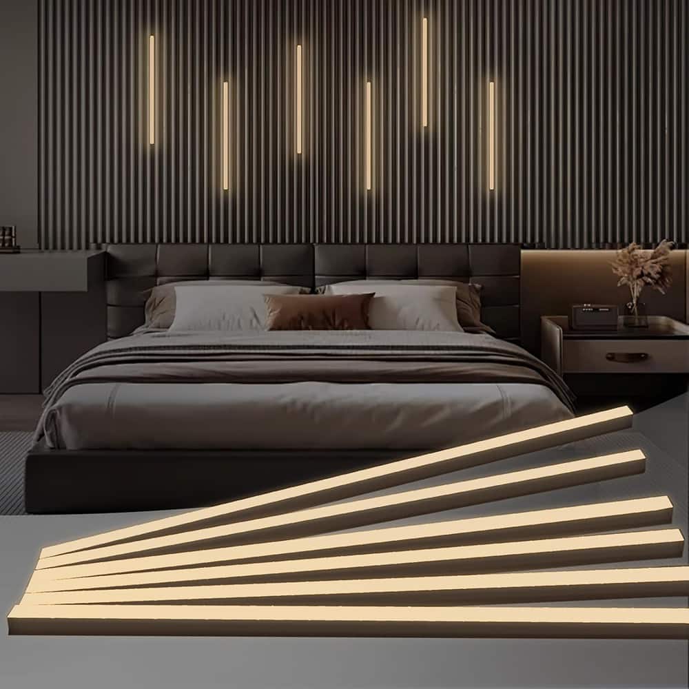 Schertz - 6 Pack 16in White LED Wall Lights, 12V 3000K Warm Light Bars with Smart Touch Switch, Self-Adhesive Strip Lights