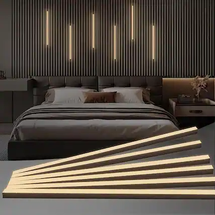 Front. Schertz - 6 Pack 16in White LED Wall Lights, 12V 3000K Warm Light Bars with Smart Touch Switch, Self-Adhesive Strip Lights.