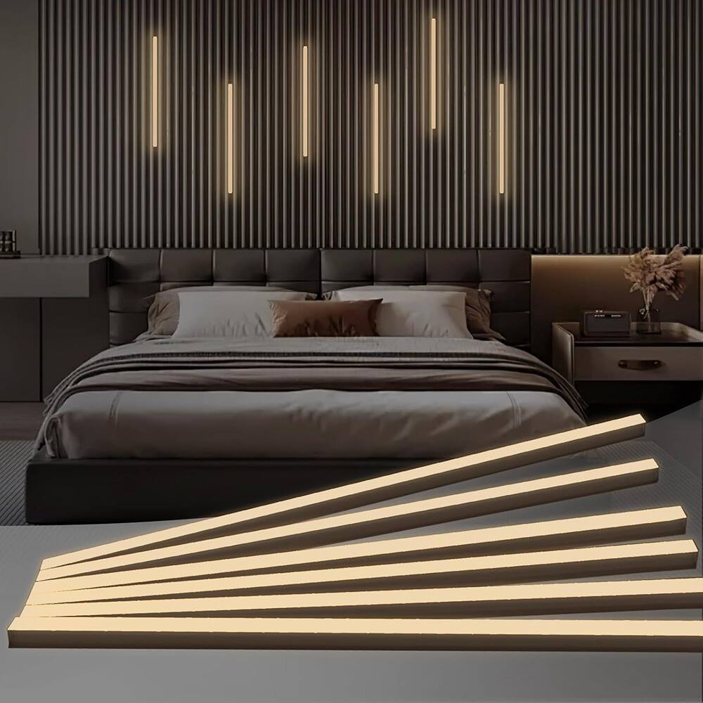 Front. Schertz - 6 Pack 16in White LED Wall Lights, 12V 3000K Warm Light Bars with Smart Touch Switch, Self-Adhesive Strip Lights.