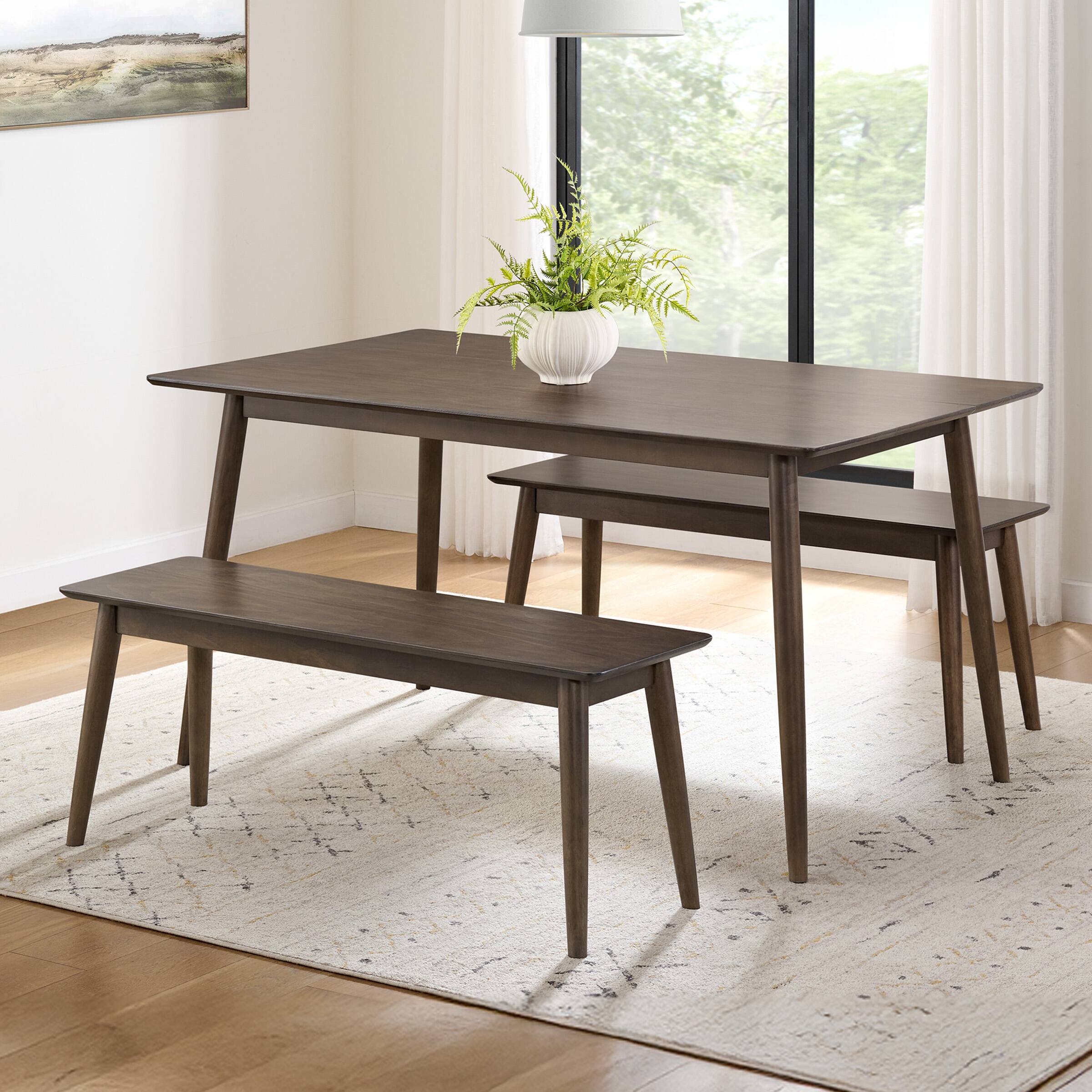 Alt View 1. Alaterre Furniture - 59 in. Pine Wood Mid Century Modern Dining Table with 46 in. Bench Seats - Warm Pecan.