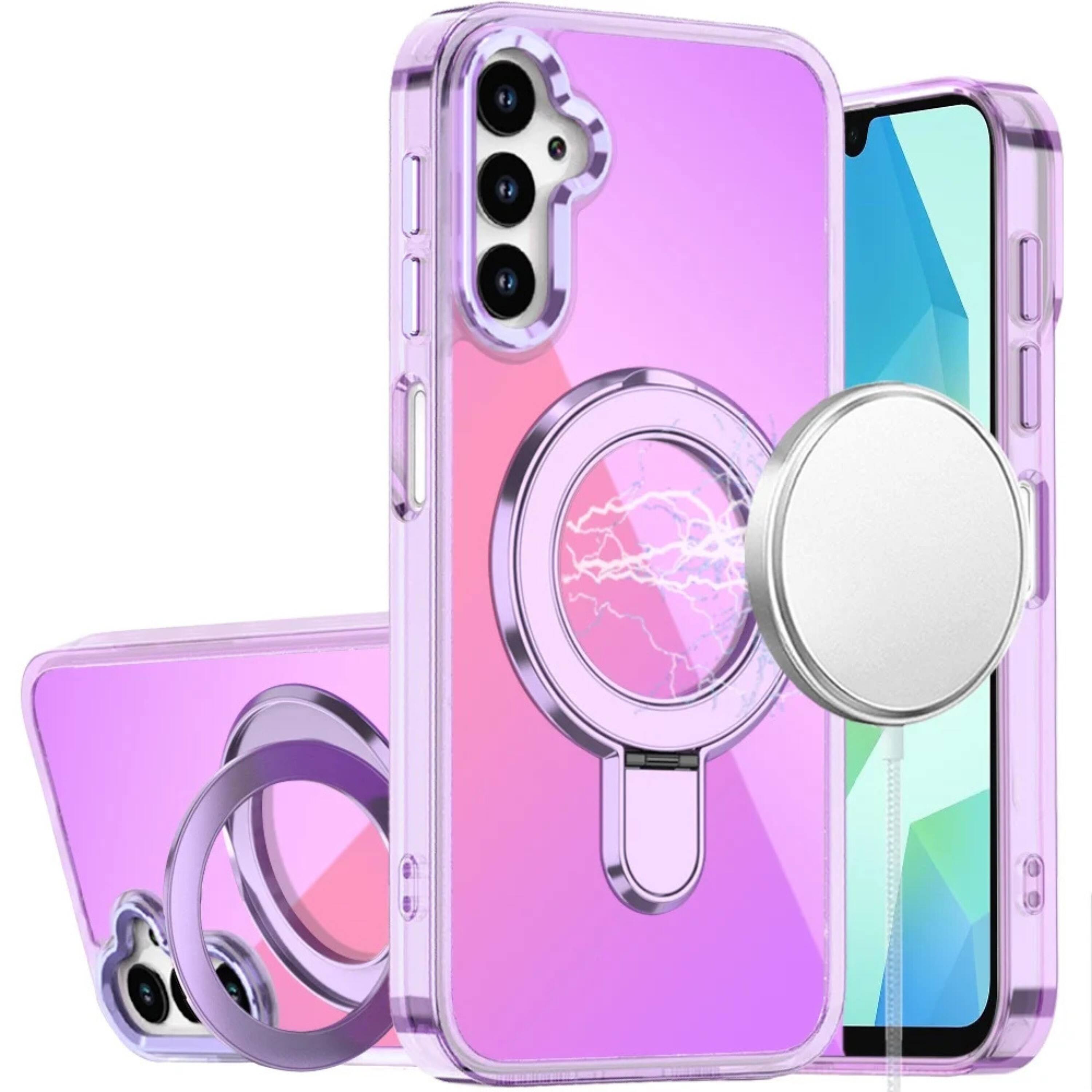 Front. Kitcheniva - Radiant Chrome Magnetic Circle Stand Case With Tempered Glass For Samsung A16 5G Light Purple - Light Purple.