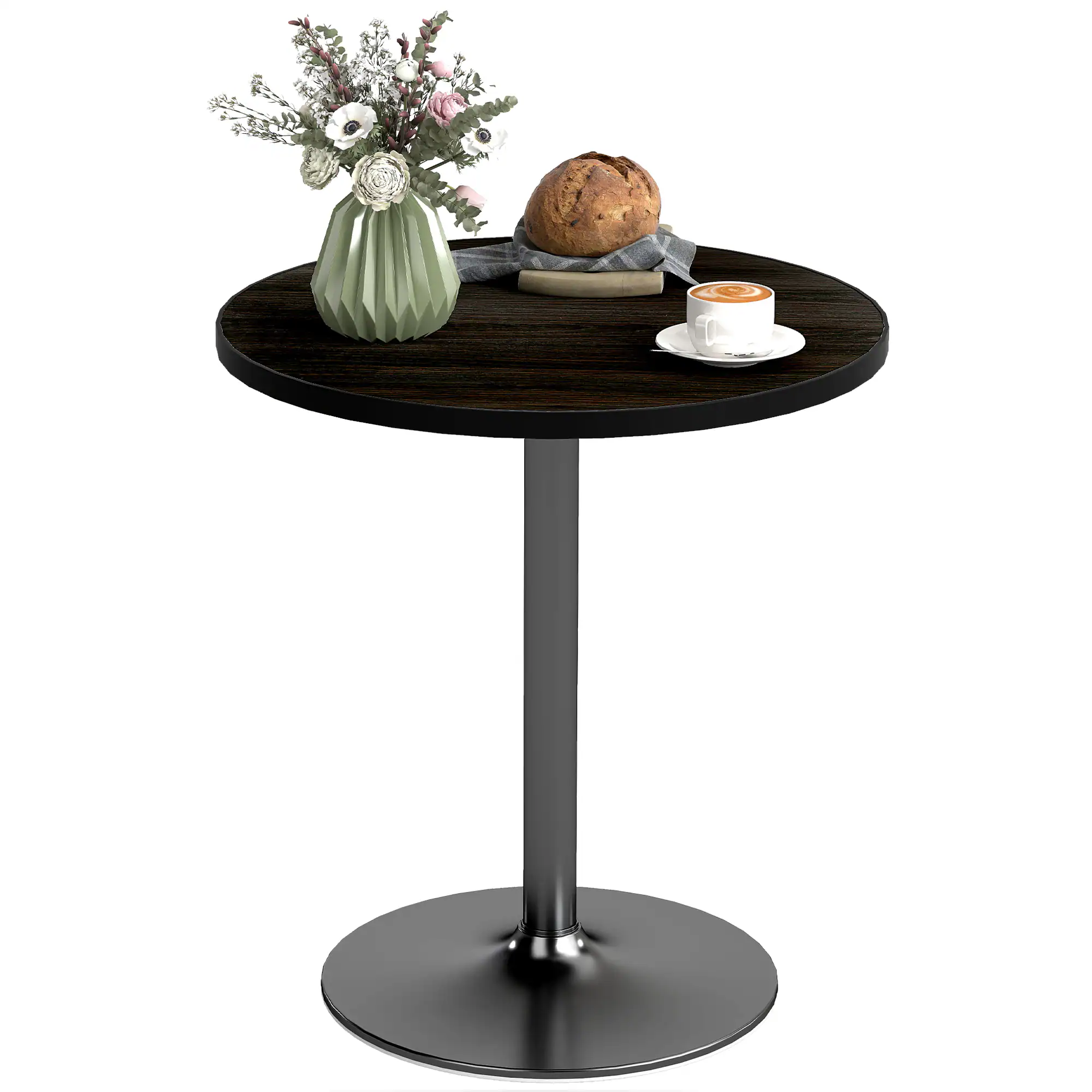 Front. Homcom - Round Dining Table for 2-4 People, Modern Kitchen Table with Wood Grain Top and Round Base for Dinning Room - Black.