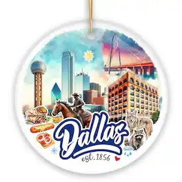 OrnamentallyYou - Artistic Dallas Texas Christmas Ornament Unique Ceramic Keepsake Souvenir and Gift - Multi-colored