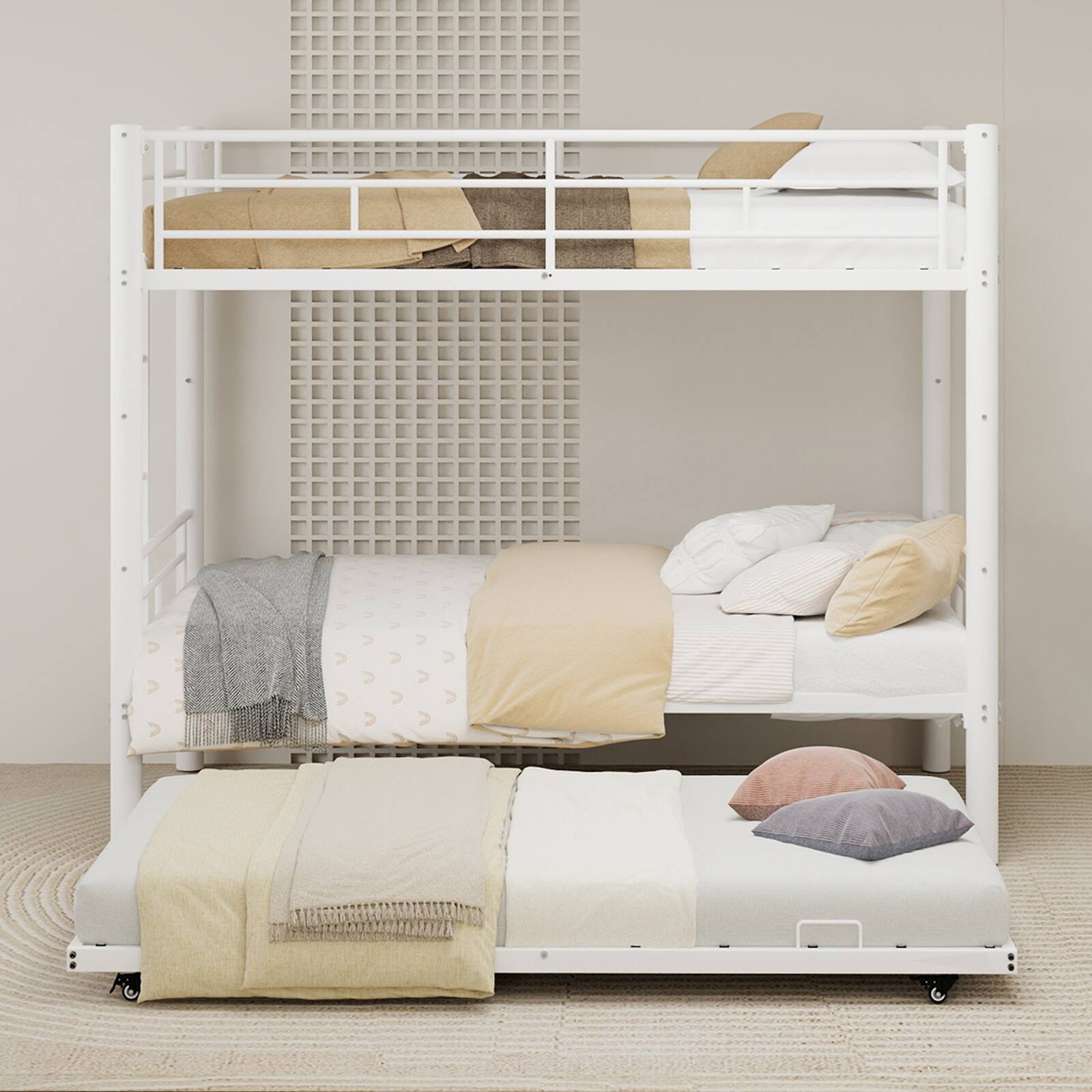 Angle. Loheer - Loheer White Metal Triple Bunk Bed Twin Over Twin Over Twin Separable Space Saving Iron Frame - White.