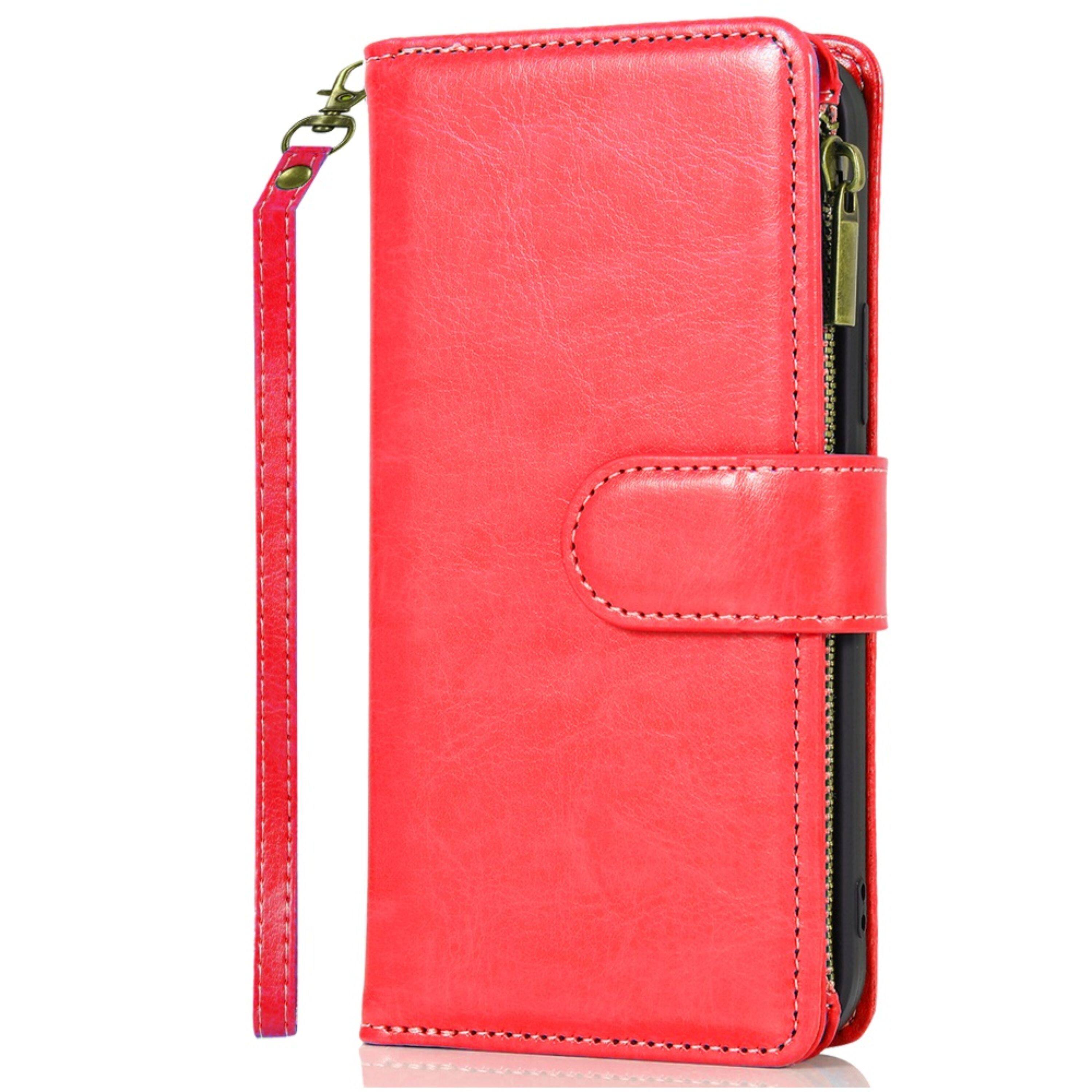 Back. Kitcheniva - Fashionable Zipper Wallet Phone Cover With Tempered Glass For Moto G 2025/2026/G Play 2026 Red - Red.