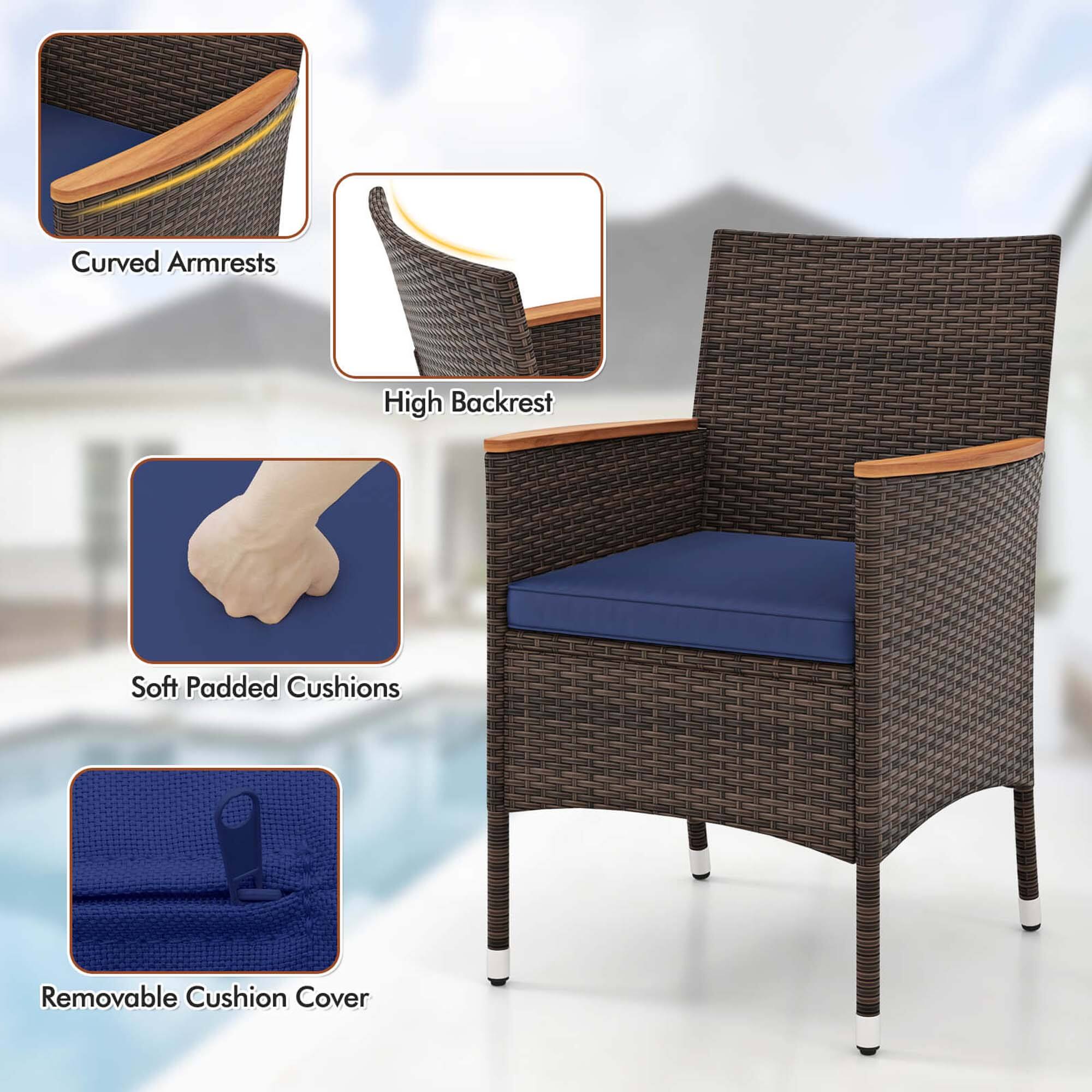 The text on the image is grouped as follows:

1. Curved Armrests
2. High Backrest
3. Soft Padded Cushions
4. Removable Cushion Cover