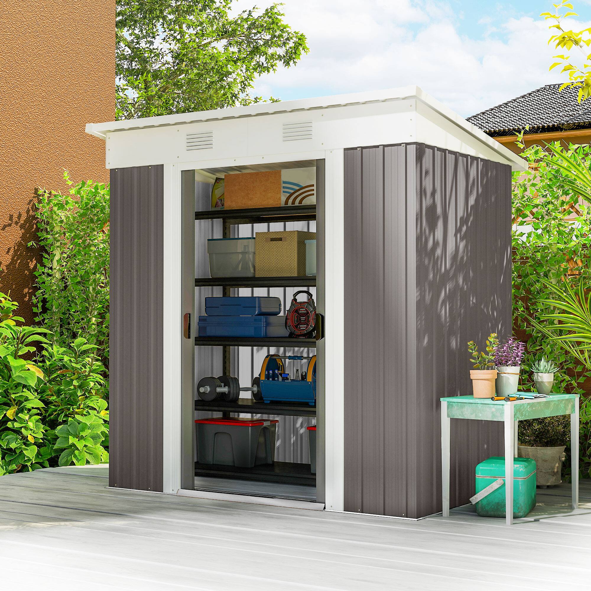 Alt View 1. Outsunny - x 4' Metal Garden Shed, Backyard Tool Storage Shed with Dual Locking Doors.