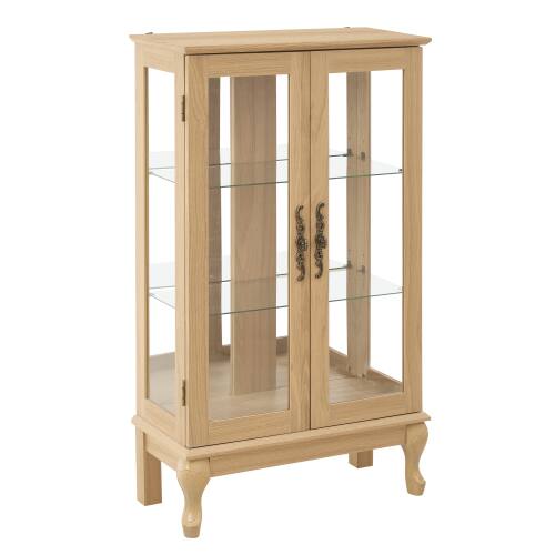 Alt View 5. LUCKY ONE - 25.99in Freestanding Curio Cabinet with Tempered Glass Doors Mirrored Back Adjustable Shelves Light for Office - Oak.