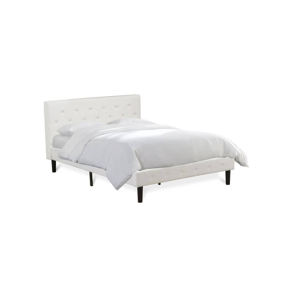 Alt View 3. East West Furniture - NLF-19-Q Nolan Platform Bed Frame - Button Tufted White Velvet Fabric Padded Headboard & Footboard - Black.
