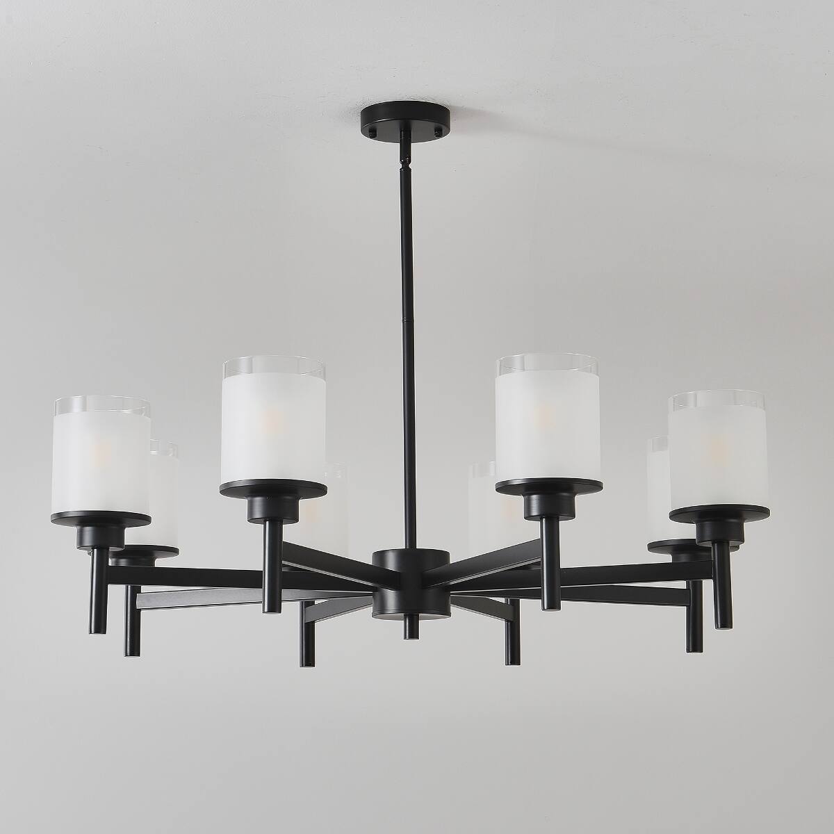 Alt View 1. Loheer - Loheer Eight Light Farmhouse Chandelier Matte Black Metal Frosted Glass for Dining Room.