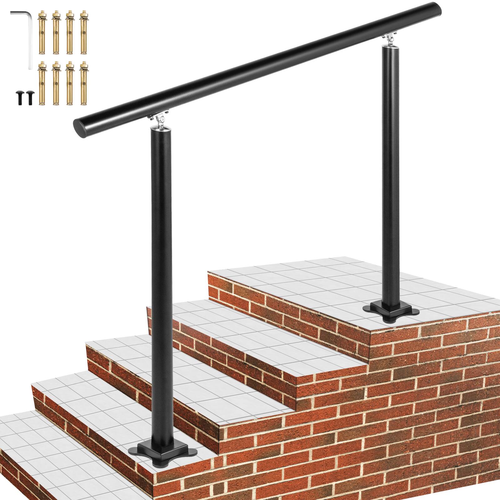 VEVOR - Outdoor Stair Railing Kit, 4 FT Handrails 1-4 Steps, Adjustable Angle Aluminum Stair Hand Rail for The Elderly - Black