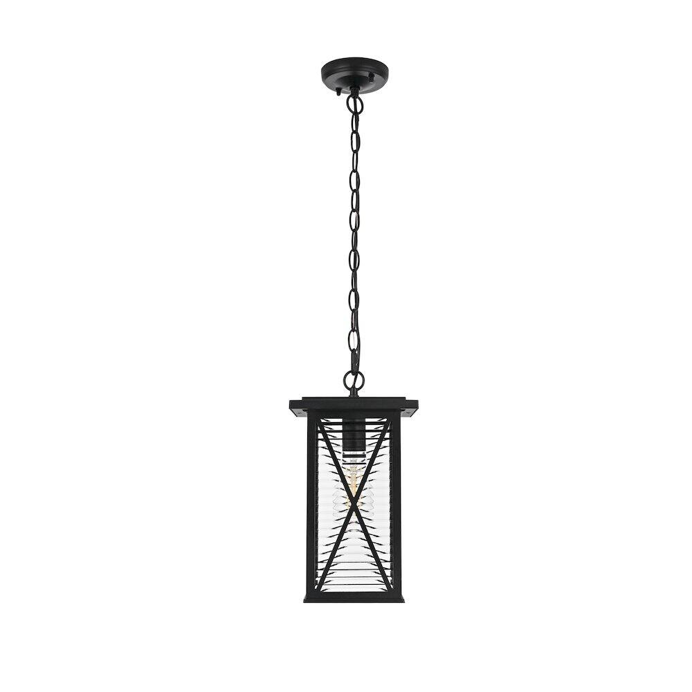 Back. Elegant Lighting - Jada 14 inch Outdoor Pendant in Black - Black And Clear.