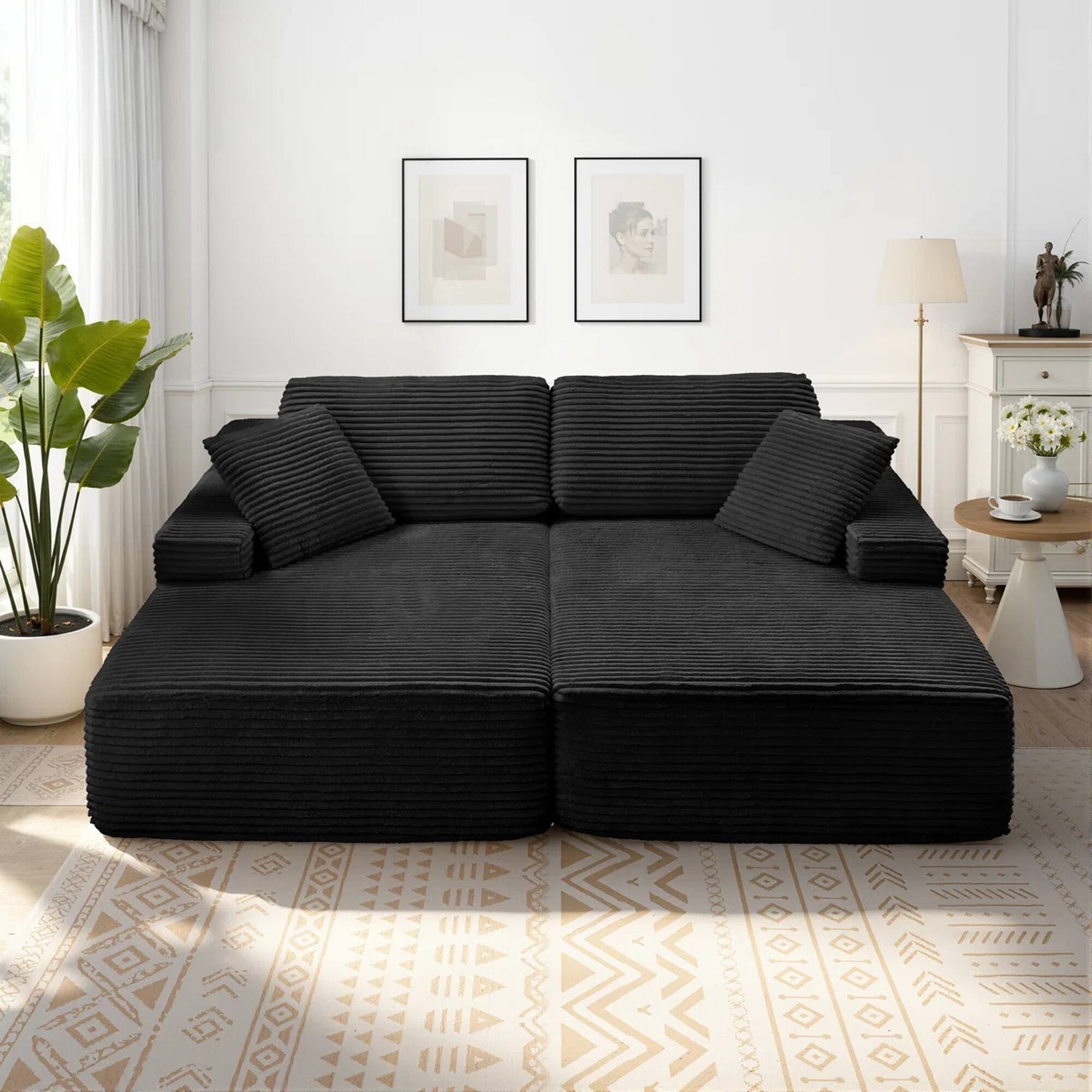 Alt View 5. Yardgrace - Oversized Corduroy Upholstered Chaise Lounge – No Assembly Required, Plush Boneless Sofa for Living Room - Black.