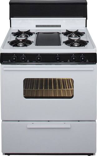 Front Standard. Premier - 30" Freestanding Gas Range - White.