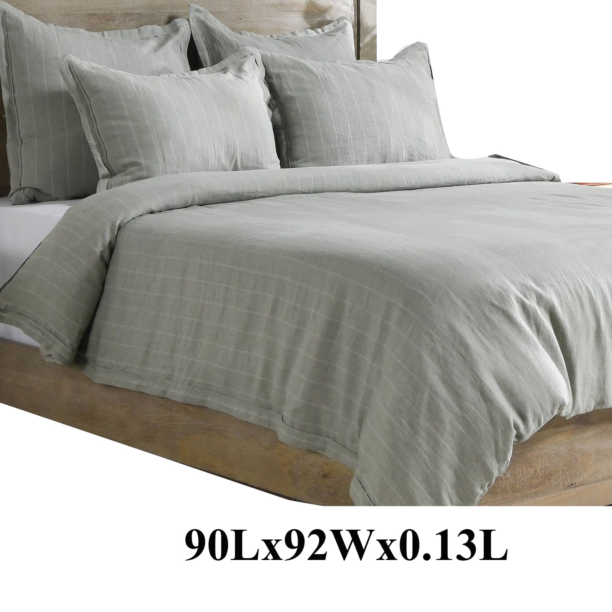 Alt View 1. Manhattan Lane - Tara Queen Size Duvet Cover, Stripe Design, Sage  Belgian Flax Linen - Green.