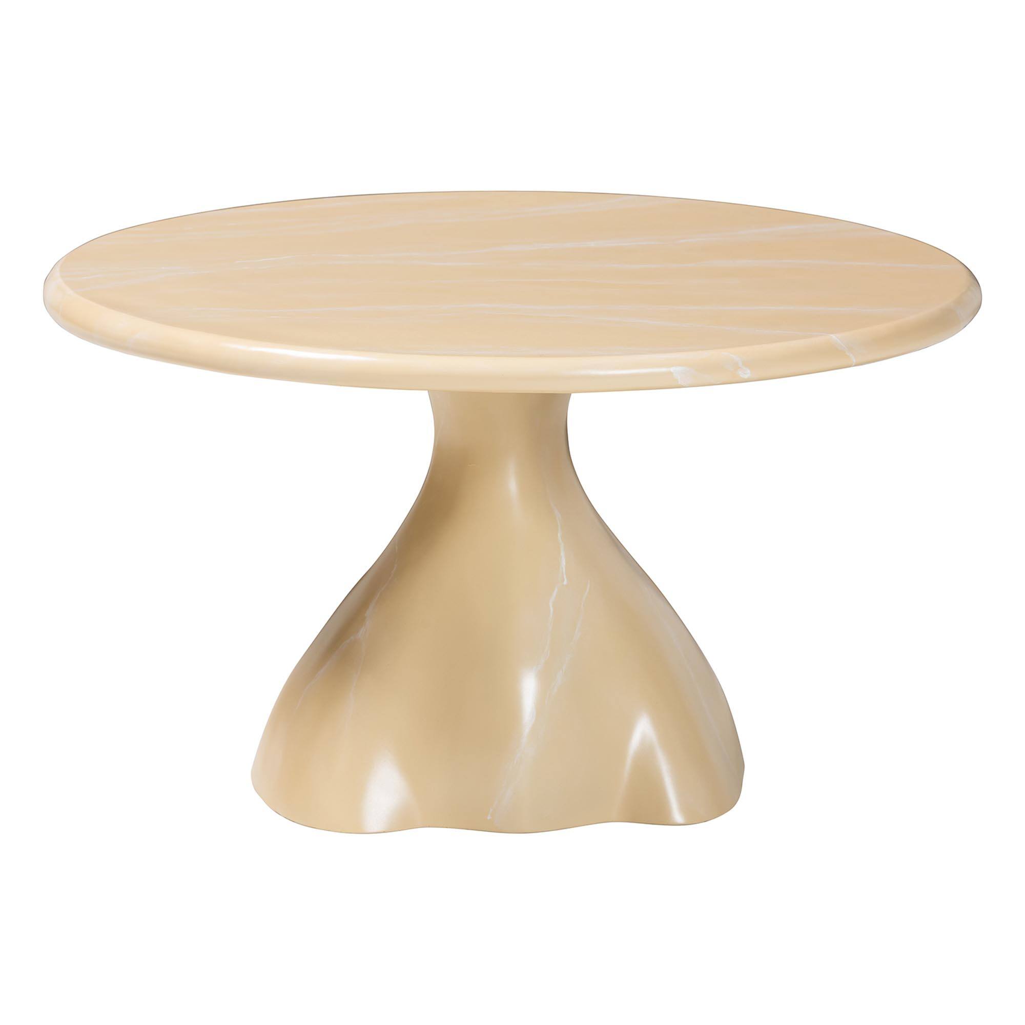Angle. bali & pari - Aponi Marbled Resin Coffee Table - Sculptural Center Table with Round Top and Pedestal Base, Cream - Cream.
