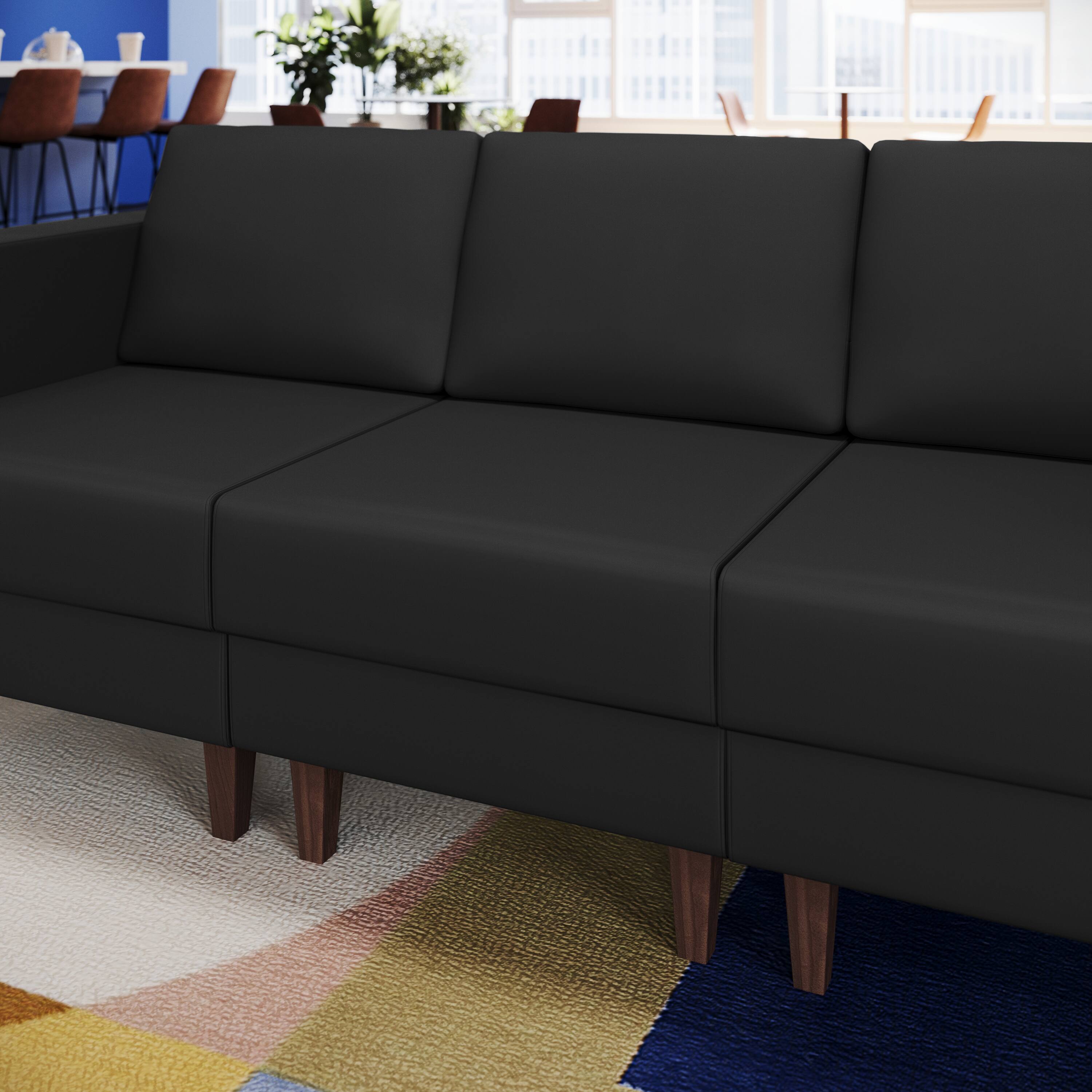 Alt View 2. Flash Furniture - HERCULES Artemis Black LeatherSoft Middle Reception Chair with Wooden Walnut Legs with Adjustable Floor Glides - Black.
