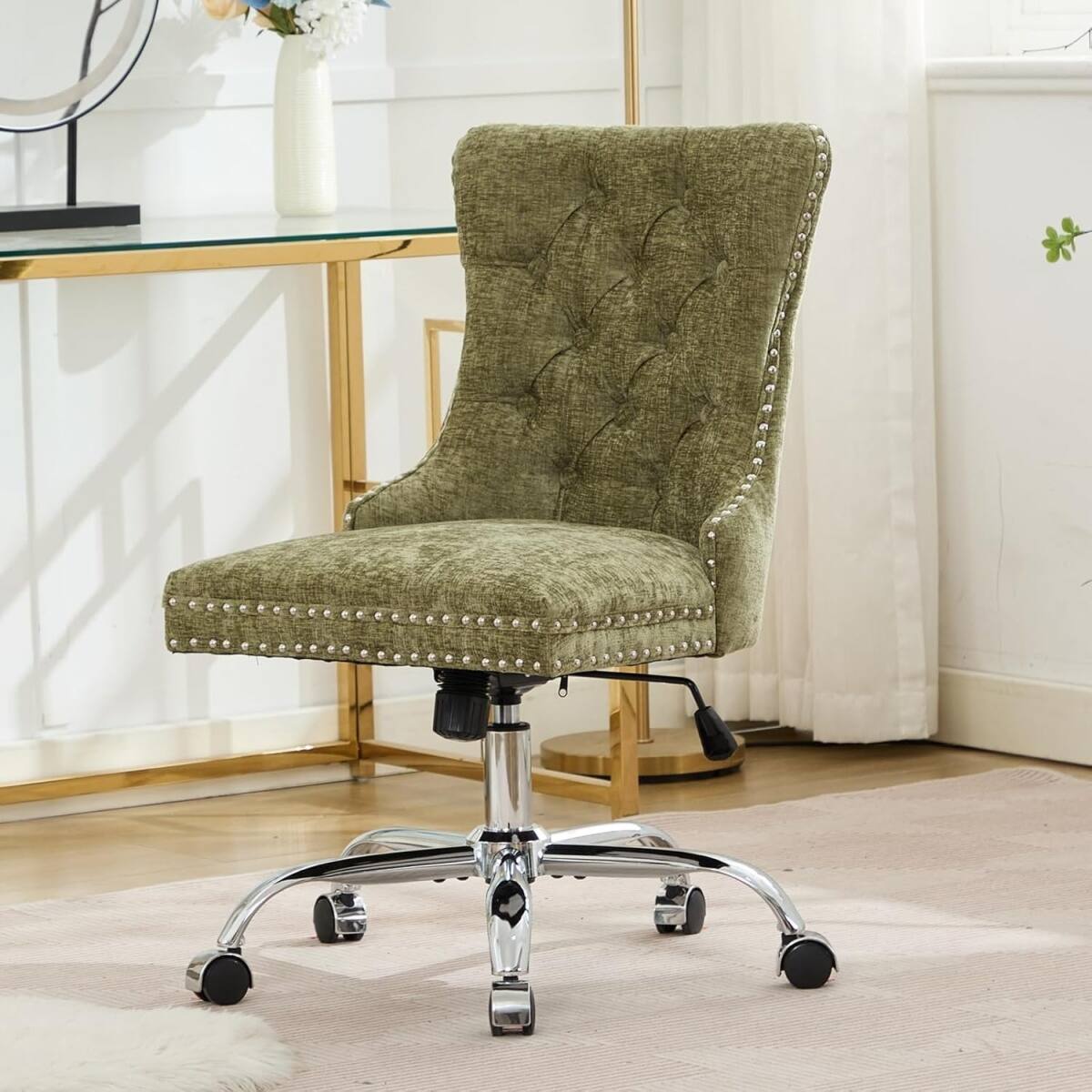 Angle. HTUTWOO - Office Chair with Adjustable Height & Tilt Back,360° Swivel Wheels,Comfortable Desk Chair,for Home Office,Bedroom - Green.