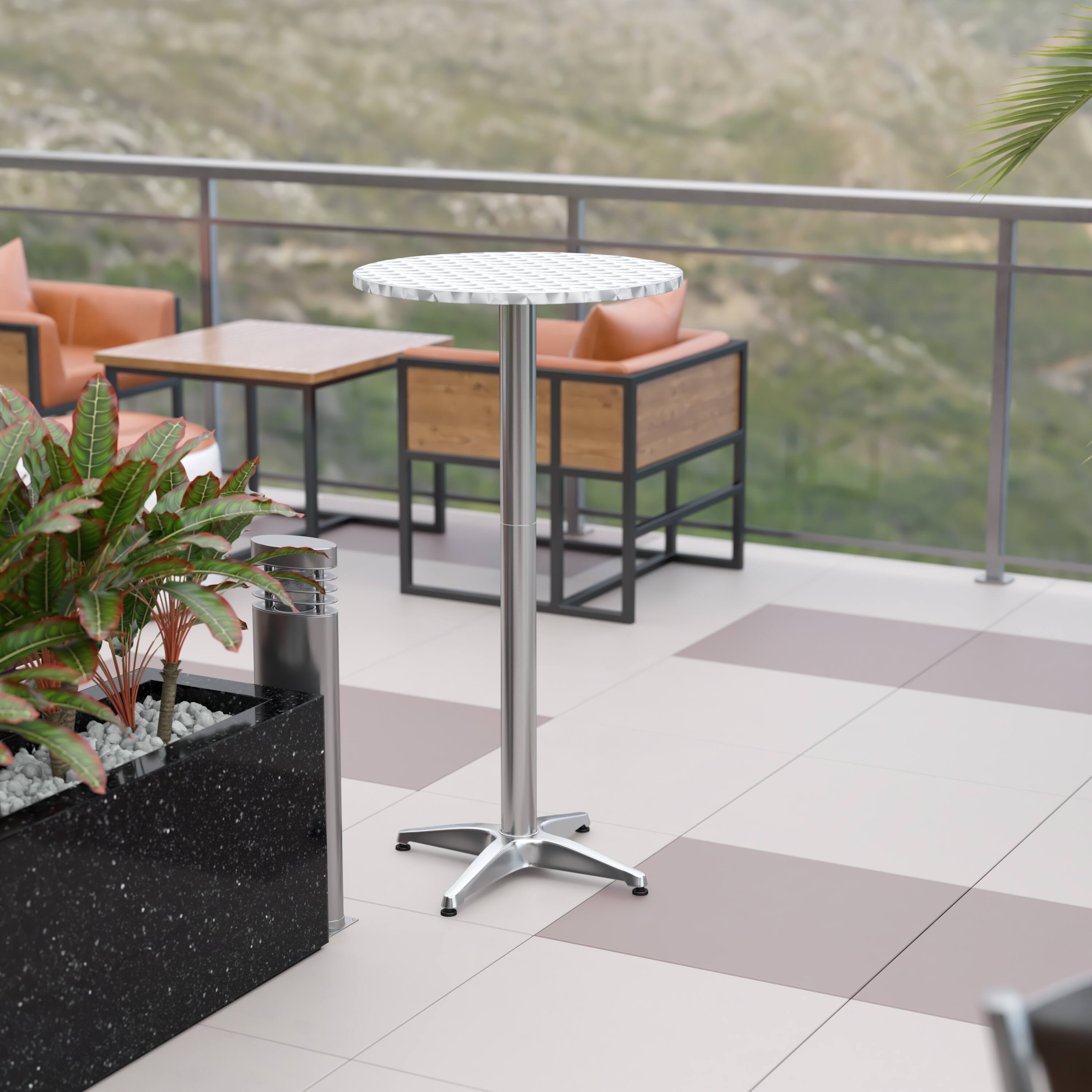 Alt View 1. Emma + Oliver - Indoor/Outdoor 23.5"H Aluminum Round Bar Height Table with Cross Base - Aluminum.