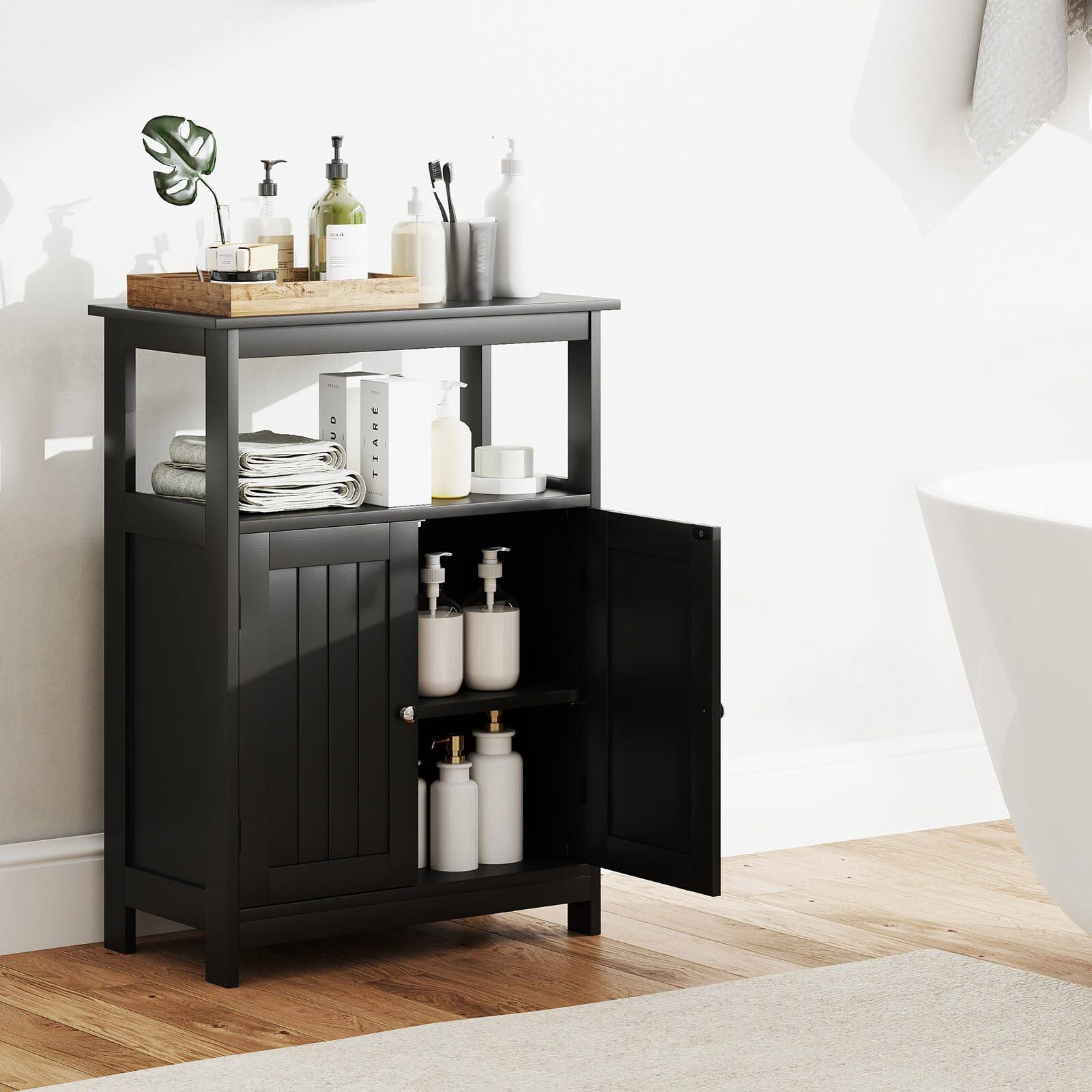 Alt View 7. Ecooso - Bathroom Floor Cabinet Freestanding Storage Organizer with Open Compartment - Black.