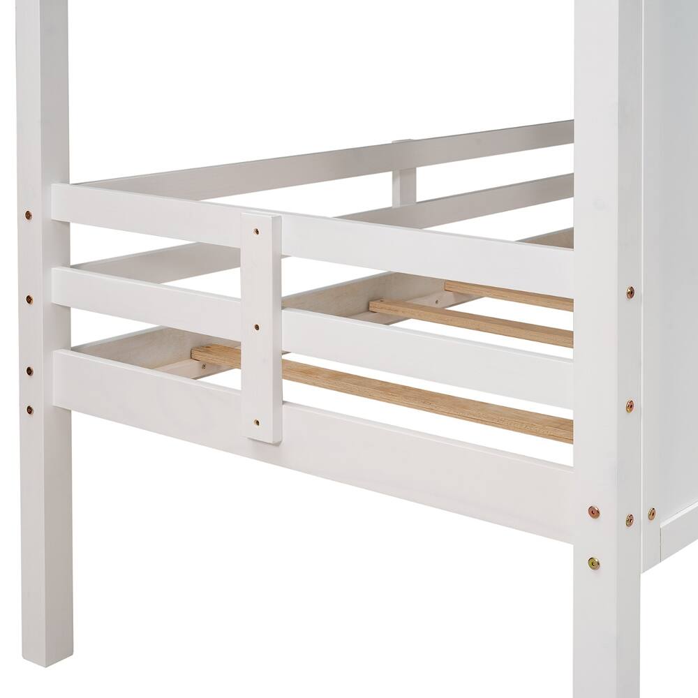 Alt View 9. Loheer - Loheer Twin House Bed Low Loft Kids Playhouse Bed with Roof White - White.