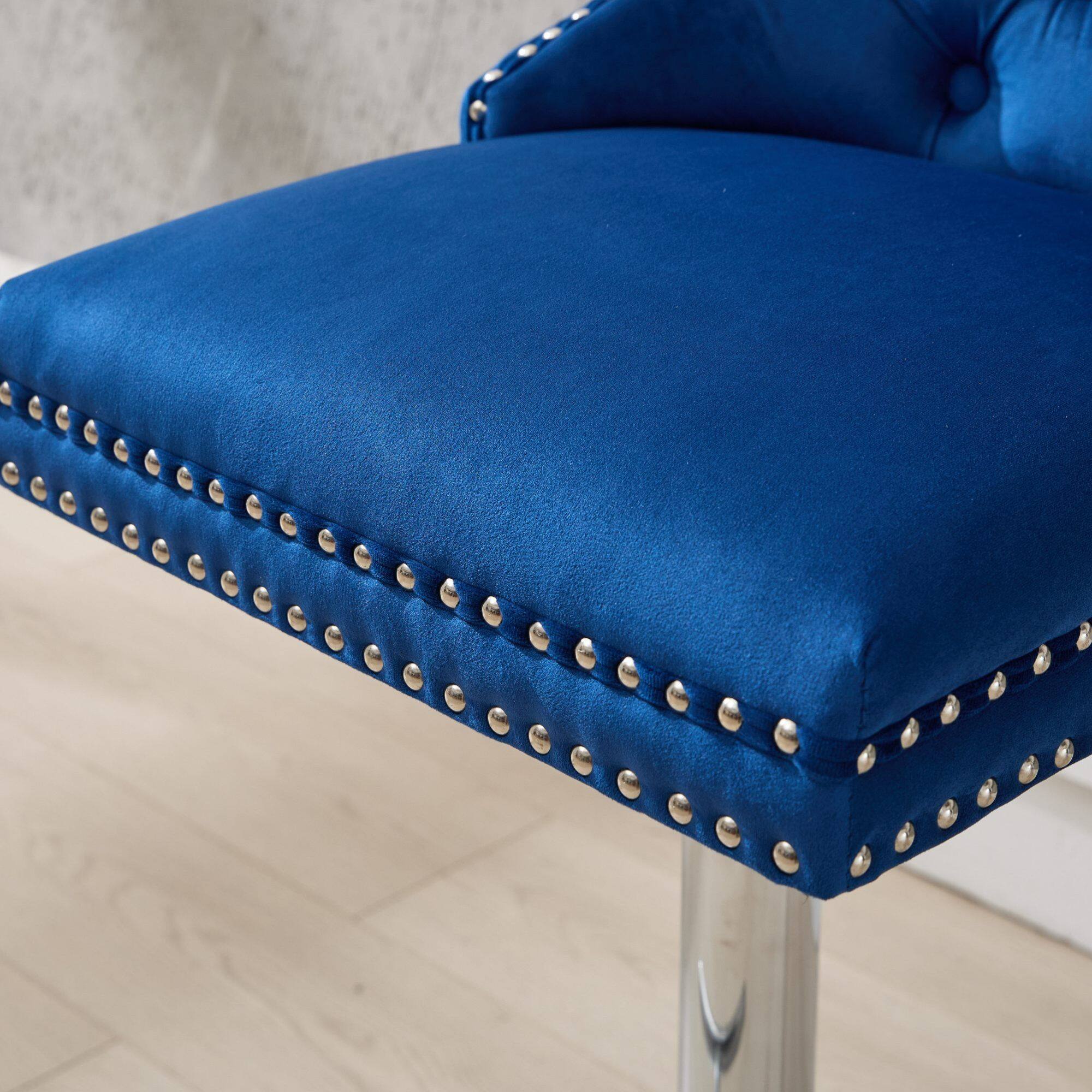 Alt View 8. GOODSILO - Adjustable Height Swivel Barstools with Velvet Upholstery and Chrome Base - Set of 2 for Home Bars and Kitchen Islands - Blue.