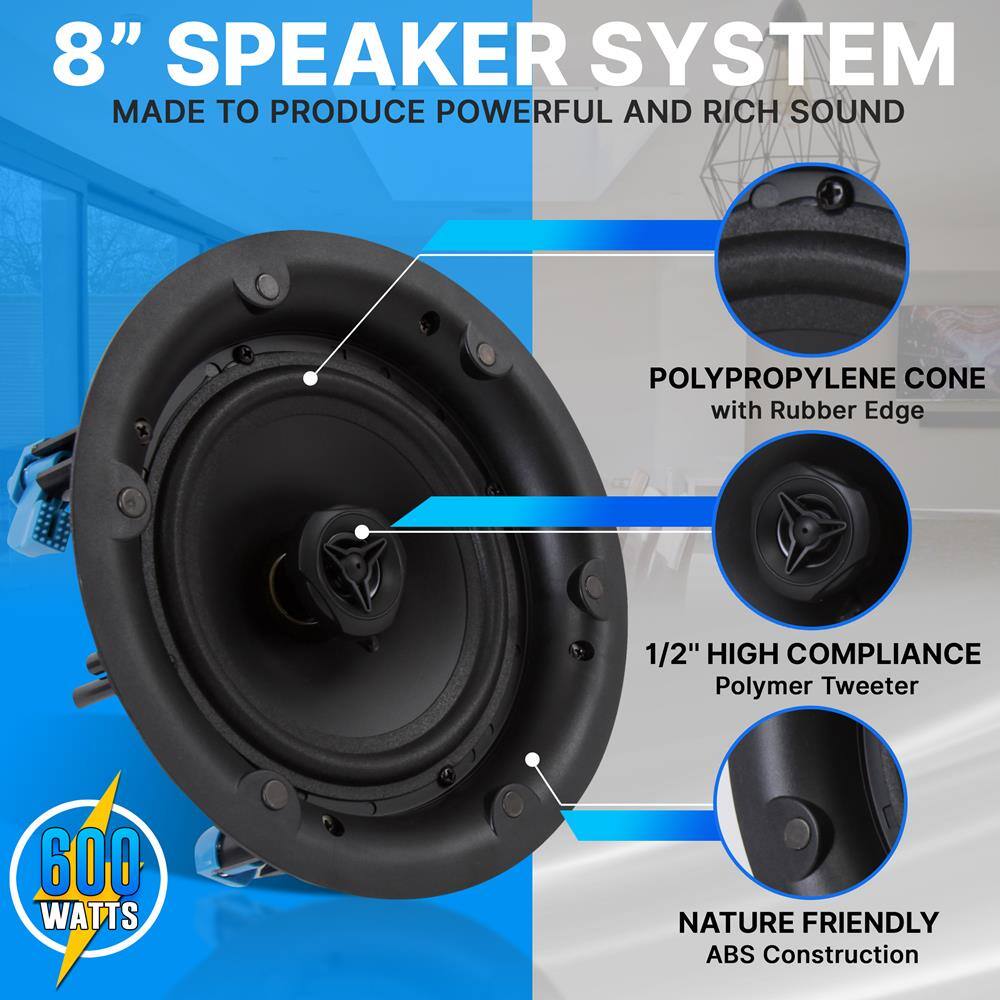 8" SPEAKER SYSTEM  
MADE TO PRODUCE POWERFUL AND RICH SOUND  

- POLYPROPYLENE CONE with Rubber Edge  
- 1/2" HIGH COMPLIANCE Polymer Tweeter  
- NATURE FRIENDLY ABS Construction  

600 WATTS