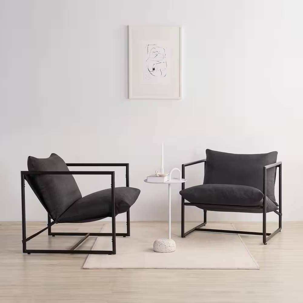 Left. Hivvago - Modern Dark Grey Upholstered Accent Chair with Metal Frame - Black.