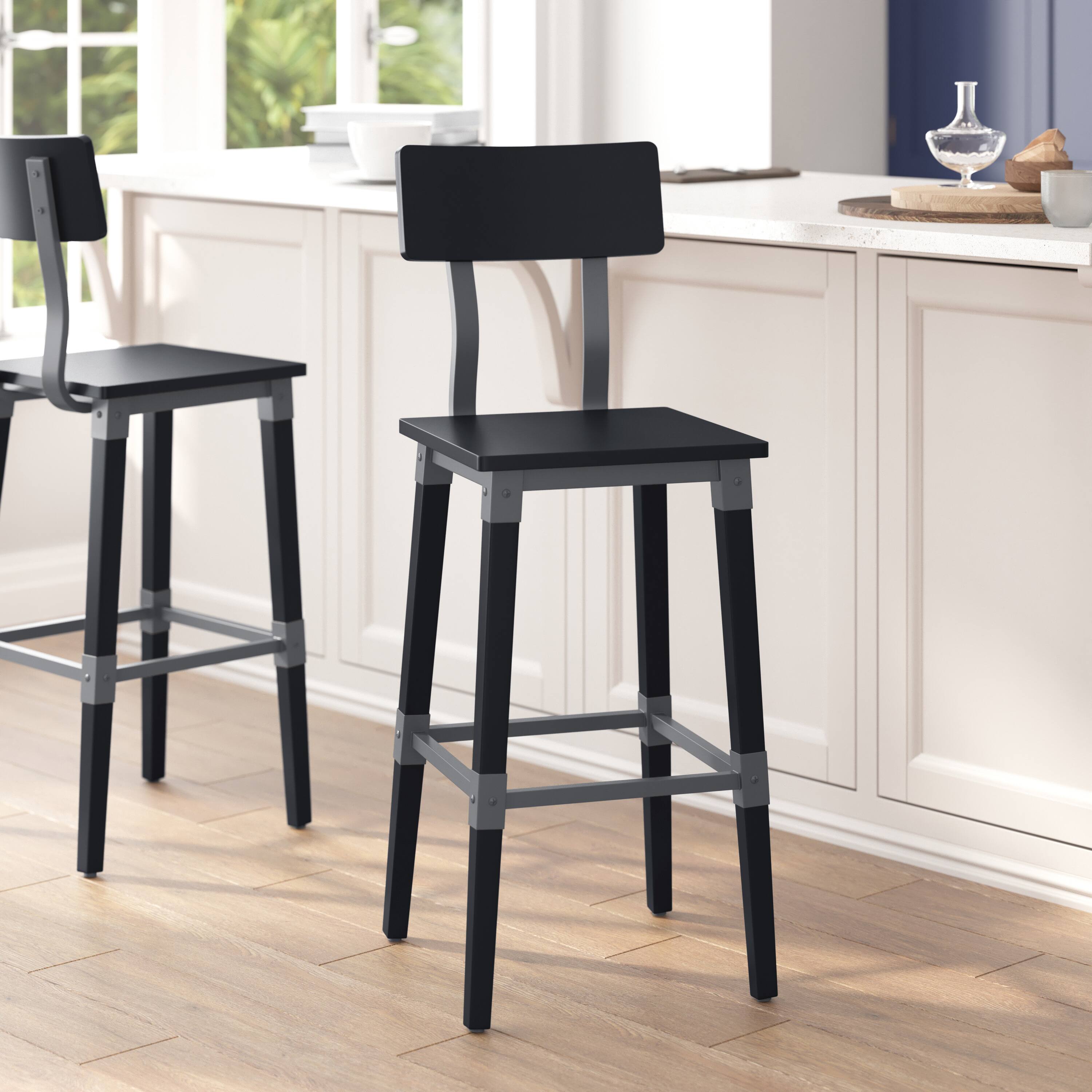 Alt View 3. Flash Furniture - Jackson 2 Pack Commercial Grade Rustic Black Industrial Wood Dining Barstool - Black.